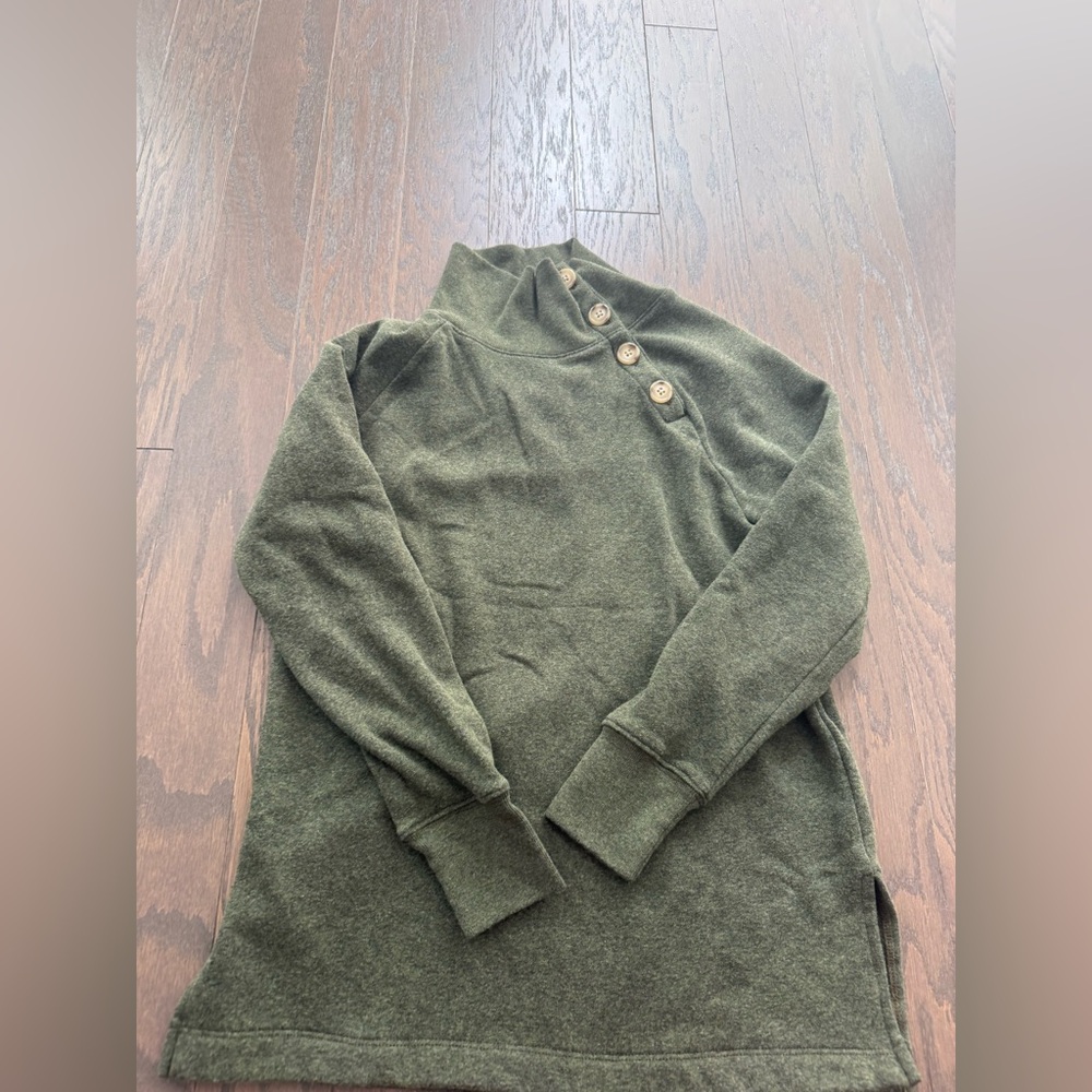 J. Crew Wide button-collar pullover sweatshirt in olive size XXS
